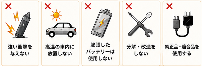リチウムイオン電池等を使用する上での注意事項